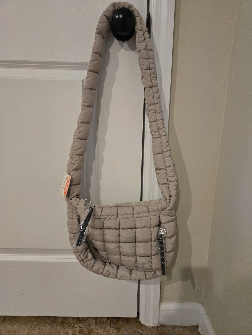 Free People Quilted Crossbody Bag in Taupe